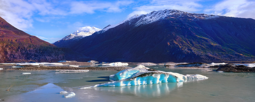 Blue icebergs floating on Valdez Glacier Lake, Alaska - fine art photography print by Adam Gormley