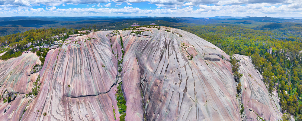 Aerial view of the streaked granite dome of Bald Rock near Tenterfield, New South Wales - fine art photography print by Adam Gormley