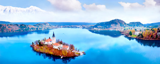Bled Island church on Lake Bled with the Julian Alps, Slovenia - fine art photography print by Adam Gormley