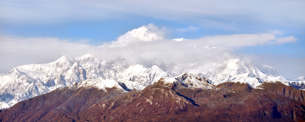Snowy summit of Denali rising above the clouds, Alaska Range, Alaska - fine art photography print by Adam Gormley