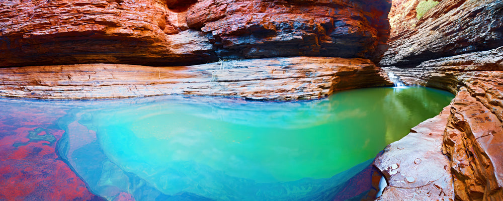 Green water of Kermit's Pool in Hancock Gorge, Karijini National Park, Pilbara, Western Australia - fine art photography print by Adam Gormley