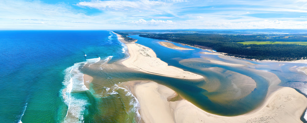 Aerial view of the Snowy River mouth at Marlo, East Gippsland, Victoria - fine art photography print by Adam Gormley