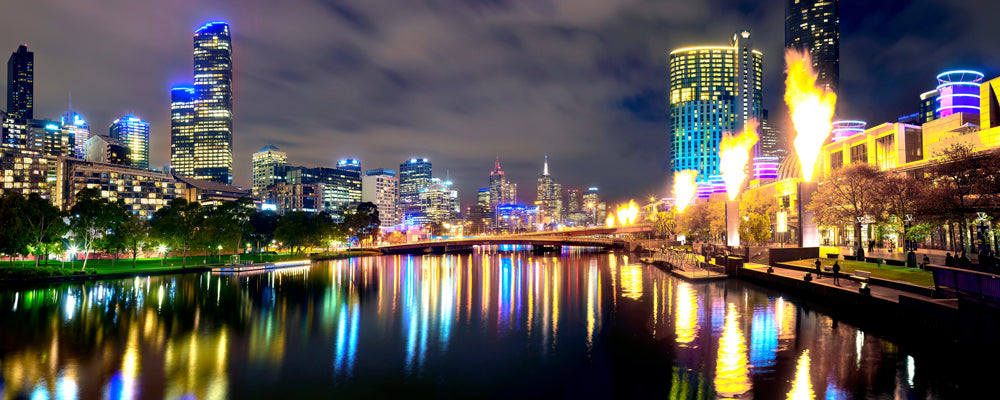 Melbourne city lights reflected in the Yarra River at night, Southbank, Victoria - fine art photography print by Adam Gormley