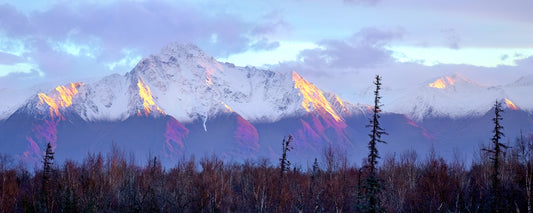 Last light glowing on the snowy ridges of Pioneer Peak near Palmer, Alaska - fine art photography print by Adam Gormley