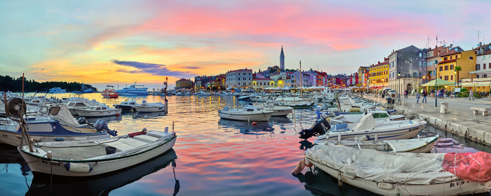 Fishing boats in Rovinj harbour at sunset, Istria, Croatia - fine art photography print by Adam Gormley