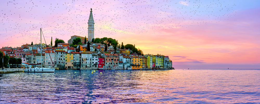 Rovinj old town and St Euphemia bell tower at sunset, Istria, Croatia - fine art photography print by Adam Gormley