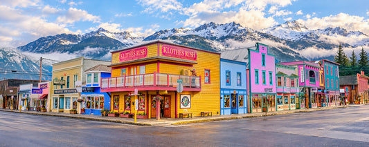 Colourful gold rush buildings along Broadway in Skagway, Alaska - fine art photography print by Adam Gormley