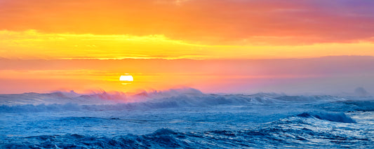 Orange sunset over a rough sea on the Great Ocean Road, Victoria - fine art photography print by Adam Gormley