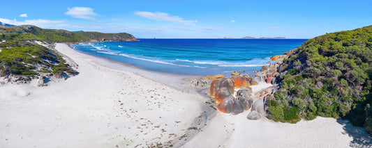 White sand and orange granite boulders at Squeaky Beach, Wilsons Promontory, Victoria - fine art photography print by Adam Gormley